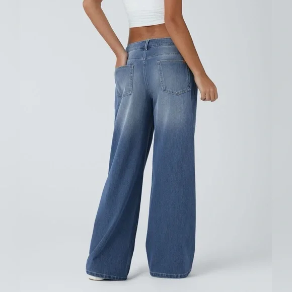 🛍️SALE🛍️ Halara Flex™ Asymmetric Low Rise Baggy Wide Leg Washed Casual Jeans - Picture 3 of 12